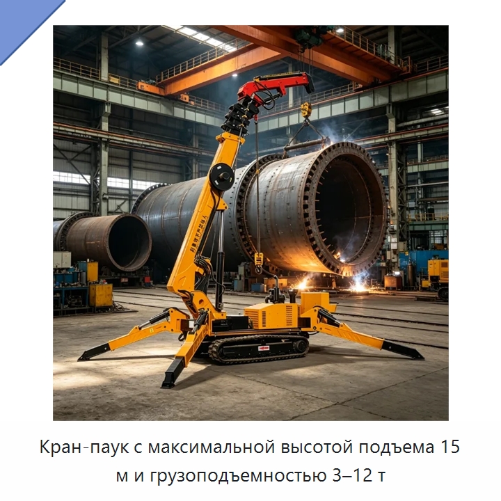 Кран-паук с максимальной высотой подъема 15 м и грузоподъемностью 3–12 т — Краны