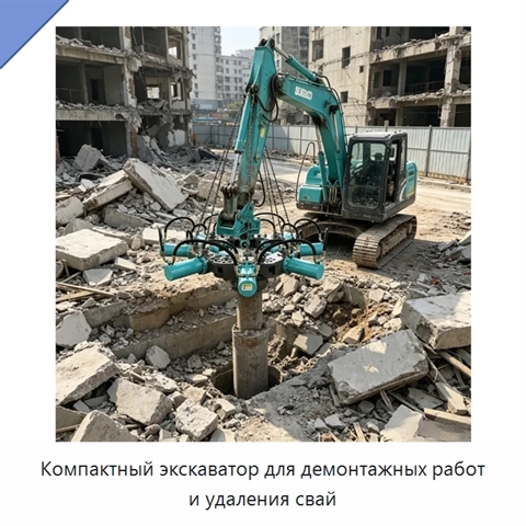 Компактный экскаватор для демонтажных работ и удаления свай