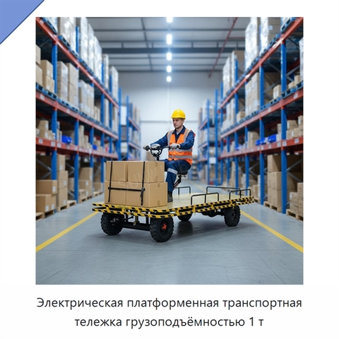 Электрическая платформенная транспортная тележка грузоподъёмностью 1 т