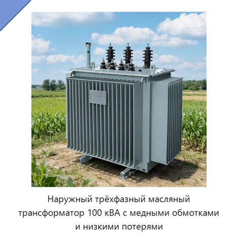 Наружный трёхфазный масляный трансформатор 100 кВА с медными обмотками и низкими потерями