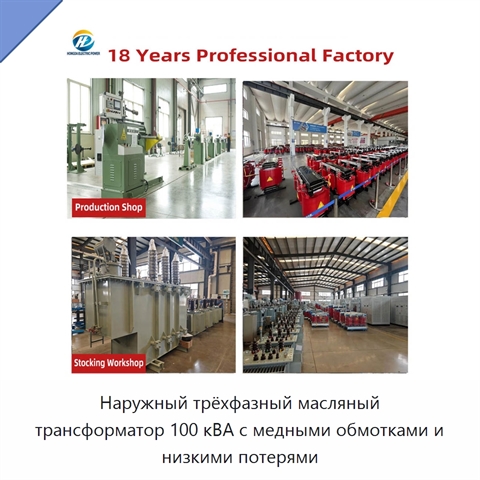 Наружный трёхфазный масляный трансформатор 100 кВА с медными обмотками и низкими потерями