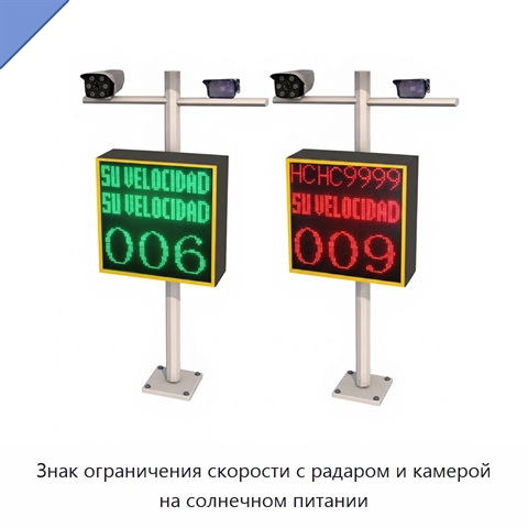 Знак ограничения скорости с радаром и камерой на солнечном питании