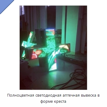 Полноцветная светодиодная аптечная вывеска в форме креста