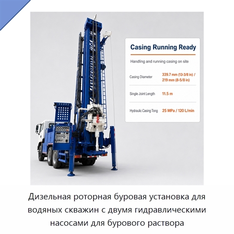 Дизельная роторная буровая установка для водяных скважин с двумя гидравлическими насосами для бурового раствора