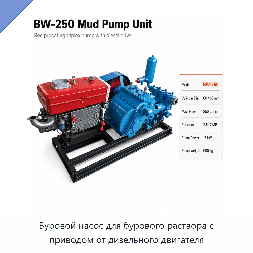 Буровой насос для бурового раствора с приводом от дизельного двигателя — Нефтепромысловое оборудование