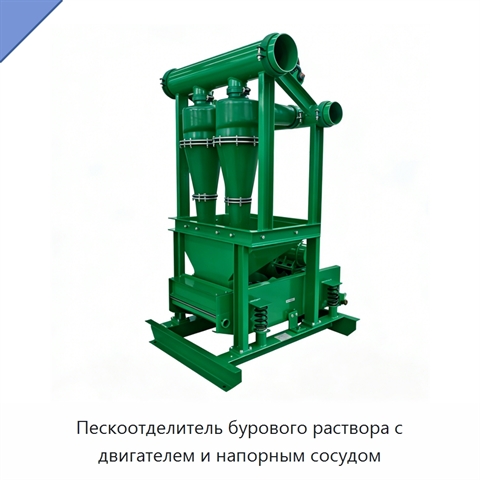 Пескоотделитель бурового раствора с двигателем и напорным сосудом