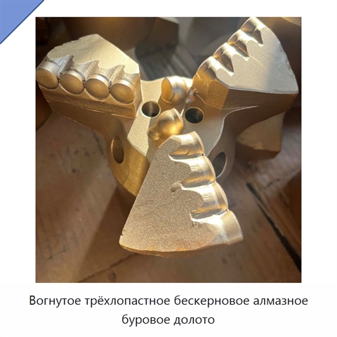 Вогнутое трёхлопастное бескерновое алмазное буровое долото