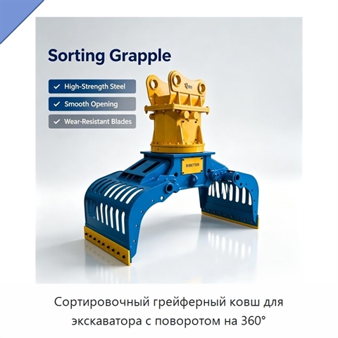 Сортировочный грейферный ковш для экскаватора с поворотом на 360°